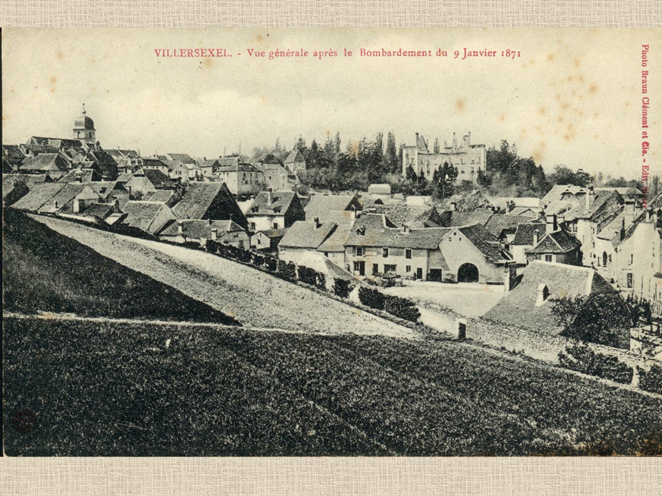 Vue du bourg après la bataille de Villersexel, depuis la Fondation La Fondation de Grammont à Villersexel Fin XIXème siècle